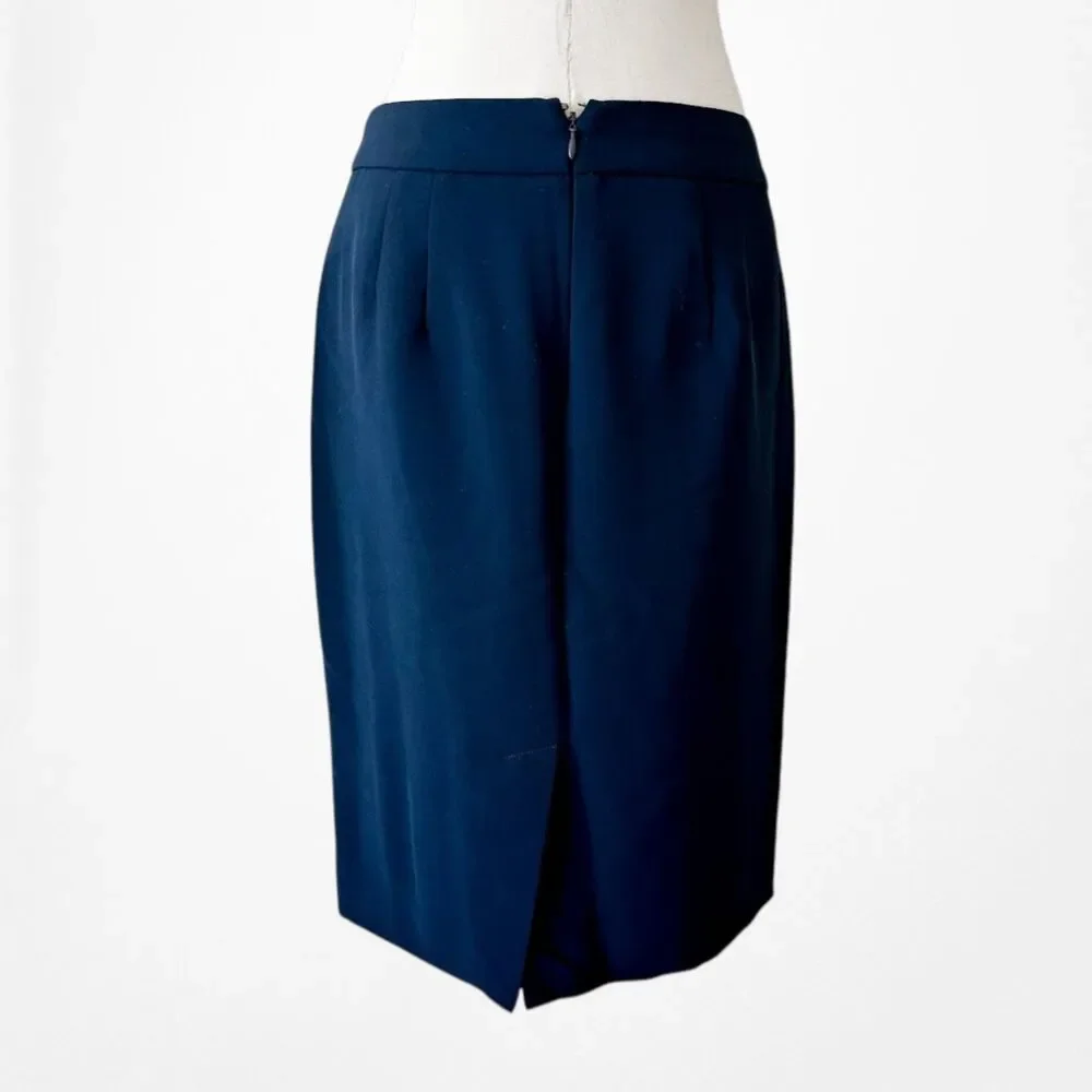 Vintage Y2K Navy Blue Knee Length Straight Pencil Bodycon Skirt W/ Slit Size S/M - Picture 5 of 7